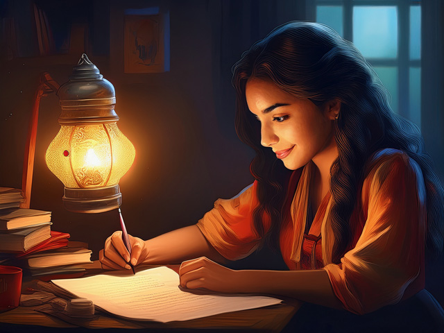 lantern desk poet writing